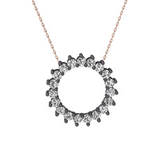 Gün Işığı Kolye - Swarovski 925 ayar siyah rodyum kaplama gümüş kolye (40 cm rose altın rolo zincir) #wqjges