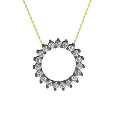 Gün Işığı Kolye - Beyaz zirkon 925 ayar siyah rodyum kaplama gümüş kolye (40 cm altın rolo zincir) #z1tomn