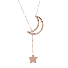 Zan Ay Yıldız Kolye - 18 ayar rose altın kolye (50 cm gümüş rolo zincir) #17m0ldd