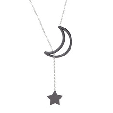 Zan Ay Yıldız Kolye - 925 ayar siyah rodyum kaplama gümüş kolye (50 cm beyaz altın rolo zincir) #1820fbm
