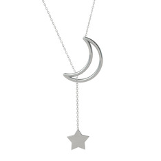 Zan Ay Yıldız Kolye - 8 ayar beyaz altın kolye (50 cm beyaz altın rolo zincir) #1g89xsw