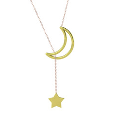 Zan Ay Yıldız Kolye - 18 ayar altın kolye (50 cm rose altın rolo zincir) #1jaqzri