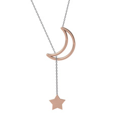 Zan Ay Yıldız Kolye - 18 ayar rose altın kolye (50 cm gümüş rolo zincir) #1lo96ja