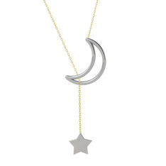 Zan Ay Yıldız Kolye - 8 ayar beyaz altın kolye (50 cm altın rolo zincir) #1maxo6v