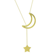Zan Ay Yıldız Kolye - 925 ayar altın kaplama gümüş kolye (50 cm gümüş rolo zincir) #1yee4m6