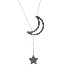 Zan Ay Yıldız Kolye - 925 ayar siyah rodyum kaplama gümüş kolye (50 cm altın rolo zincir) #25ztpk