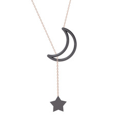 Zan Ay Yıldız Kolye - 925 ayar siyah rodyum kaplama gümüş kolye (50 cm gümüş rolo zincir) #9ht5g9