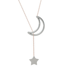 Zan Ay Yıldız Kolye - 18 ayar beyaz altın kolye (50 cm gümüş rolo zincir) #a7y3mh
