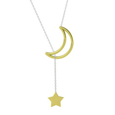 Zan Ay Yıldız Kolye - 925 ayar altın kaplama gümüş kolye (50 cm beyaz altın rolo zincir) #f1xgcj