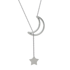 Zan Ay Yıldız Kolye - 14 ayar beyaz altın kolye (50 cm gümüş rolo zincir) #ioavxx