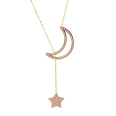 Zan Ay Yıldız Kolye - 18 ayar rose altın kolye (50 cm altın rolo zincir) #m55nzh