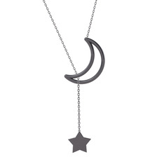 Zan Ay Yıldız Kolye - 925 ayar siyah rodyum kaplama gümüş kolye (50 cm gümüş rolo zincir) #vam30e