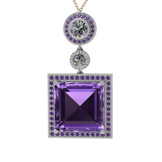 Ametist ve beyaz zirkon 925 ayar gümüş kolye (40 cm gümüş rolo zincir)