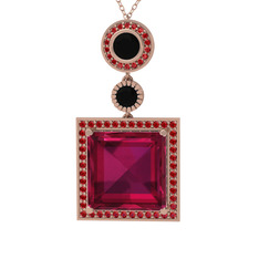 Toprak Kolye - Rodolit garnet, siyah zirkon ve garnet 18 ayar rose altın kolye (40 cm rose altın rolo zincir) #10obfwh