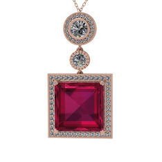 Rodolit garnet ve beyaz zirkon 18 ayar rose altın kolye (40 cm gümüş rolo zincir)