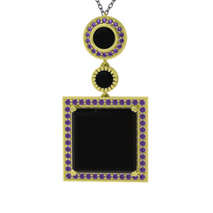 Toprak Kolye - Siyah zirkon ve ametist 14 ayar altın kolye (40 cm gümüş rolo zincir) #11qji33