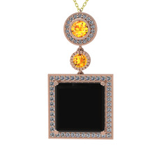 Toprak Kolye - Siyah zirkon, sitrin ve beyaz zirkon 14 ayar rose altın kolye (40 cm altın rolo zincir) #11tiplx