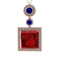 Toprak Kolye - Garnet, lab safir ve beyaz zirkon 14 ayar rose altın kolye (40 cm gümüş rolo zincir) #121ur14