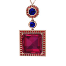 Toprak Kolye - Rodolit garnet, lab safir ve garnet 18 ayar rose altın kolye (40 cm rose altın rolo zincir) #13srubm