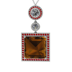Toprak Kolye - Dumanlı kuvars, beyaz zirkon ve garnet 925 ayar gümüş kolye (40 cm gümüş rolo zincir) #140isly