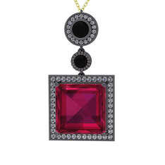 Toprak Kolye - Rodolit garnet, siyah zirkon ve beyaz zirkon 925 ayar siyah rodyum kaplama gümüş kolye (40 cm altın rolo zincir) #14fwgj6