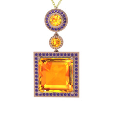 Toprak Kolye - Sitrin ve ametist 18 ayar rose altın kolye (40 cm gümüş rolo zincir) #151go2t