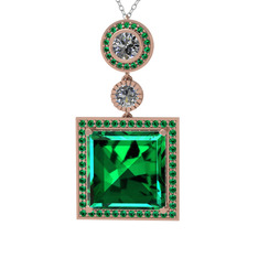 Yeşil kuvars ve beyaz zirkon 14 ayar rose altın kolye (40 cm gümüş rolo zincir)