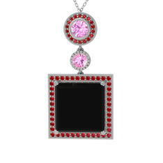 Toprak Kolye - Siyah zirkon, pembe kuvars ve garnet 925 ayar gümüş kolye (40 cm gümüş rolo zincir) #15e3pju