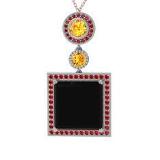 Toprak Kolye - Siyah zirkon, sitrin ve garnet 925 ayar gümüş kolye (40 cm gümüş rolo zincir) #15knoes