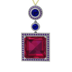Toprak Kolye - Rodolit garnet, lab safir ve ametist 8 ayar beyaz altın kolye (40 cm altın rolo zincir) #15wzqz0