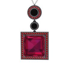 Toprak Kolye - Rodolit garnet, siyah zirkon ve garnet 925 ayar siyah rodyum kaplama gümüş kolye (40 cm gümüş rolo zincir) #16uec7k