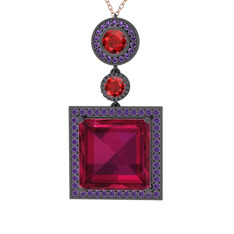 Toprak Kolye - Rodolit garnet, garnet ve ametist 925 ayar siyah rodyum kaplama gümüş kolye (40 cm rose altın rolo zincir) #18cdrpc