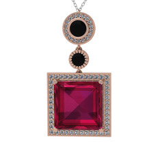 Toprak Kolye - Rodolit garnet, siyah zirkon ve beyaz zirkon 18 ayar rose altın kolye (40 cm beyaz altın rolo zincir) #18vkk8p