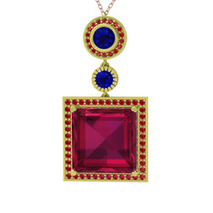 Toprak Kolye - Rodolit garnet, lab safir ve garnet 925 ayar altın kaplama gümüş kolye (40 cm rose altın rolo zincir) #19bxb63