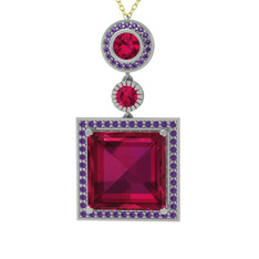 Toprak Kolye - Rodolit garnet ve ametist 8 ayar beyaz altın kolye (40 cm altın rolo zincir) #19mp0zg