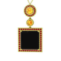 Siyah zirkon, sitrin ve garnet 14 ayar altın kolye (40 cm altın rolo zincir)