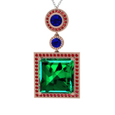 Yeşil kuvars, lab safir ve garnet 18 ayar rose altın kolye (40 cm beyaz altın rolo zincir)