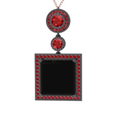 Toprak Kolye - Siyah zirkon ve garnet 925 ayar siyah rodyum kaplama gümüş kolye (40 cm rose altın rolo zincir) #1arjxcu