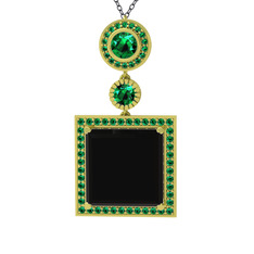 Toprak Kolye - Siyah zirkon ve yeşil kuvars 8 ayar altın kolye (40 cm gümüş rolo zincir) #1ay2ink