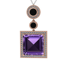Toprak Kolye - Ametist, siyah zirkon ve beyaz zirkon 18 ayar rose altın kolye (40 cm beyaz altın rolo zincir) #1bvm2gv