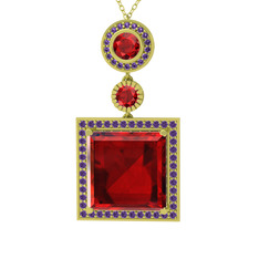 Garnet ve ametist 14 ayar altın kolye (40 cm altın rolo zincir)