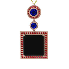 Siyah zirkon, lab safir ve garnet 925 ayar rose altın kaplama gümüş kolye (40 cm altın rolo zincir)
