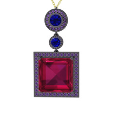 Toprak Kolye - Rodolit garnet, lab safir ve ametist 925 ayar siyah rodyum kaplama gümüş kolye (40 cm gümüş rolo zincir) #1d7oy6s