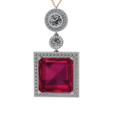 Rodolit garnet ve beyaz zirkon 925 ayar gümüş kolye (40 cm rose altın rolo zincir)