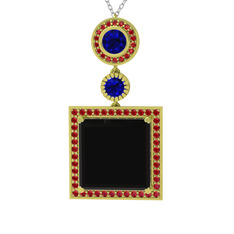 Toprak Kolye - Siyah zirkon, lab safir ve garnet 14 ayar altın kolye (40 cm gümüş rolo zincir) #1e7ksjc
