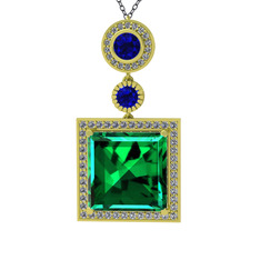 Toprak Kolye - Yeşil kuvars, lab safir ve beyaz zirkon 14 ayar altın kolye (40 cm gümüş rolo zincir) #1eqqzfv
