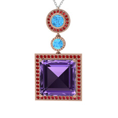 Toprak Kolye - Ametist, akuamarin ve garnet 18 ayar rose altın kolye (40 cm beyaz altın rolo zincir) #1erxecj