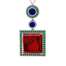 Toprak Kolye - Garnet, lab safir ve yeşil kuvars 925 ayar gümüş kolye (40 cm rose altın rolo zincir) #1eslu3z