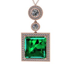 Toprak Kolye - Yeşil kuvars ve beyaz zirkon 8 ayar rose altın kolye (40 cm rose altın rolo zincir) #1fn50dd