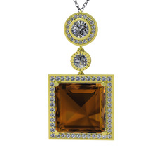 Toprak Kolye - Dumanlı kuvars ve beyaz zirkon 925 ayar altın kaplama gümüş kolye (40 cm gümüş rolo zincir) #1g05ofa